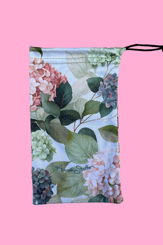 Drawstring Glasses Case - Hydrangea Pretty