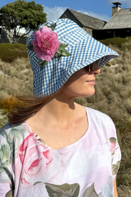 Izzy Bucket Hat - Blue Gingham