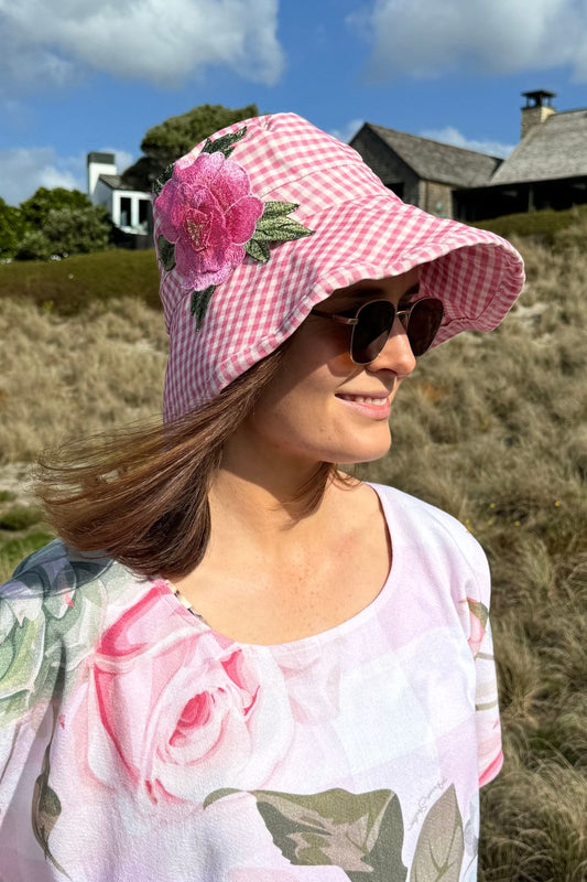 Izzy Bucket Hat - Pink Gingham