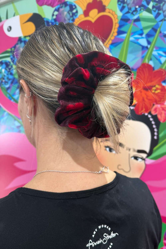 Scrunchie - Red Floral Velvet