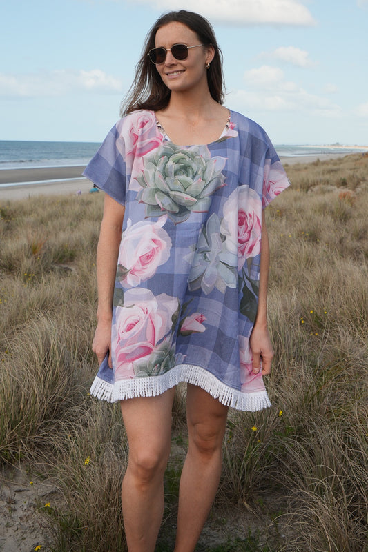 AS Towel Poncho - Blue Cactus Rose | MADE TO ORDER