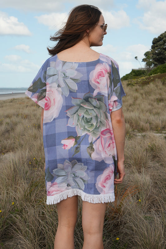 AS Towel Poncho - Blue Cactus Rose | MADE TO ORDER