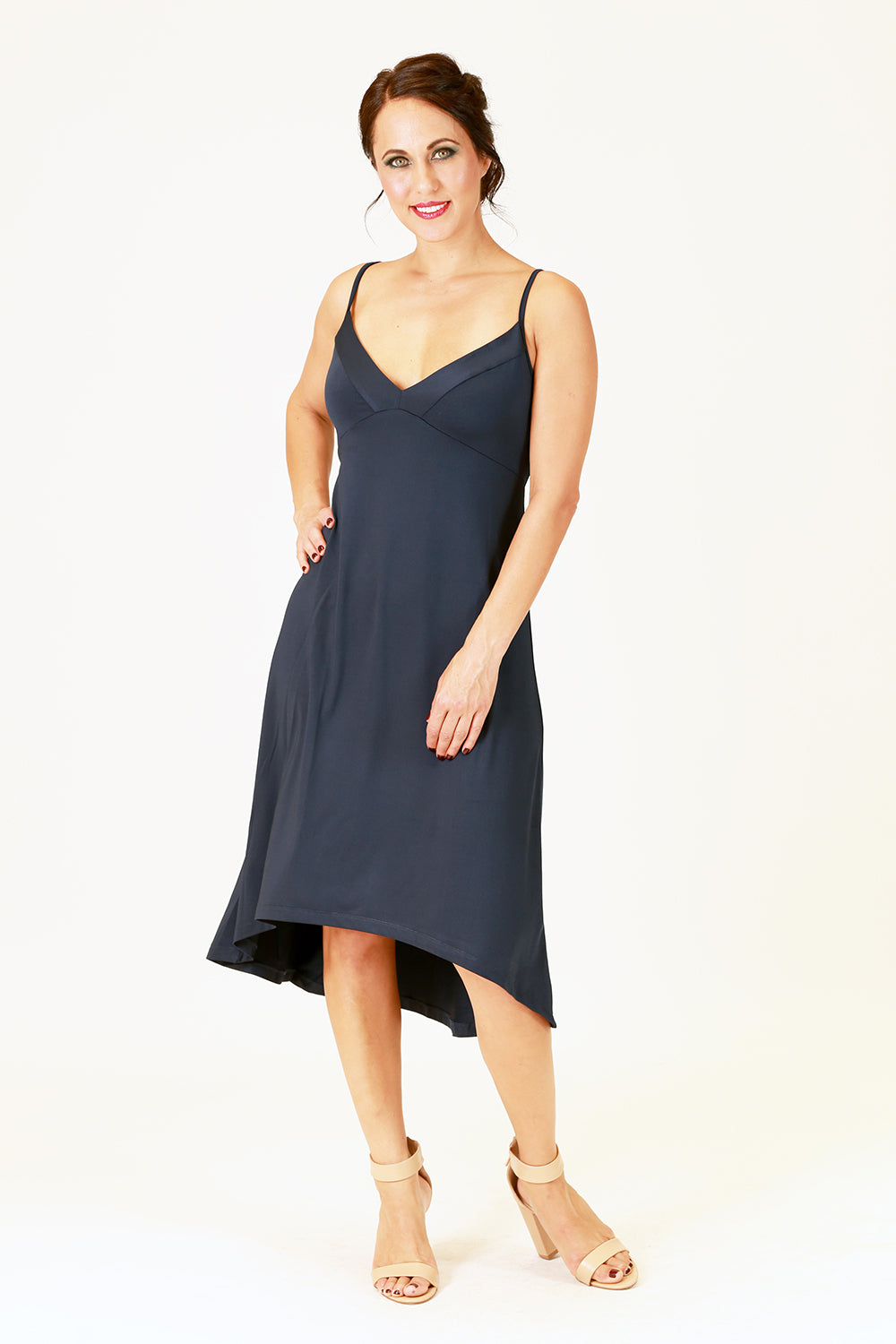 zita zara aline slip in navy, v neckline 